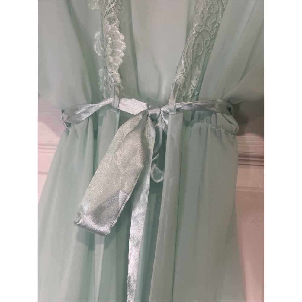VTG Cinema Etoile Seductivewear Mint Green Chiffon Lace Trim Robe EUC - Picture 4 of 11
